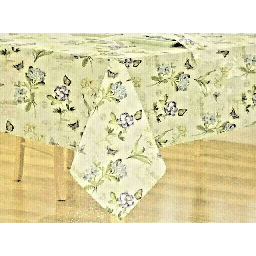 Botanical Blossoms Fabric Tablecloth Floral Butterflies Summer 60x102